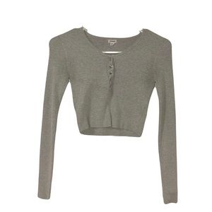Garage Grey Long Sleeve Cropped Ribbed Button Up Fitted Crop Top Sexy Casual